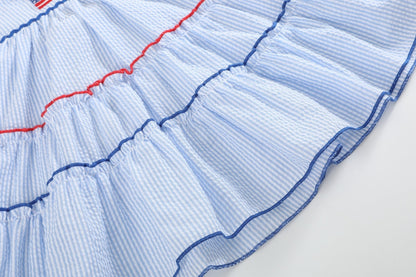 Blue Seersucker USA Flag Layered Sundress