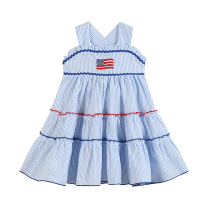Blue Seersucker USA Flag Layered Sundress