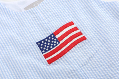 Blue Seersucker USA Flag Shortalls