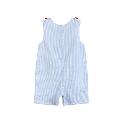 Blue Seersucker USA Flag Shortalls