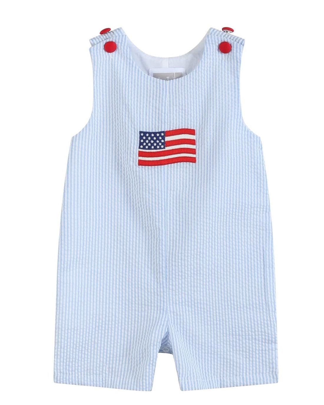 Blue Seersucker USA Flag Shortalls