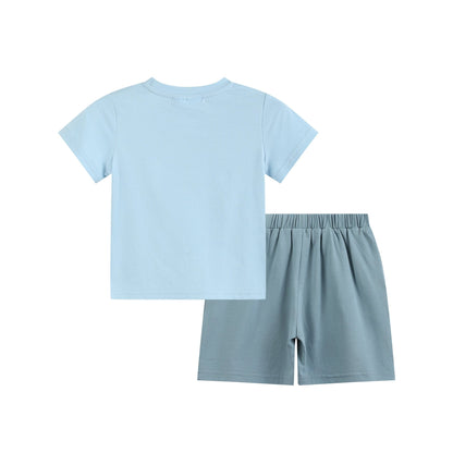 Blue Smocked ABC School Shirt and Shorts Set