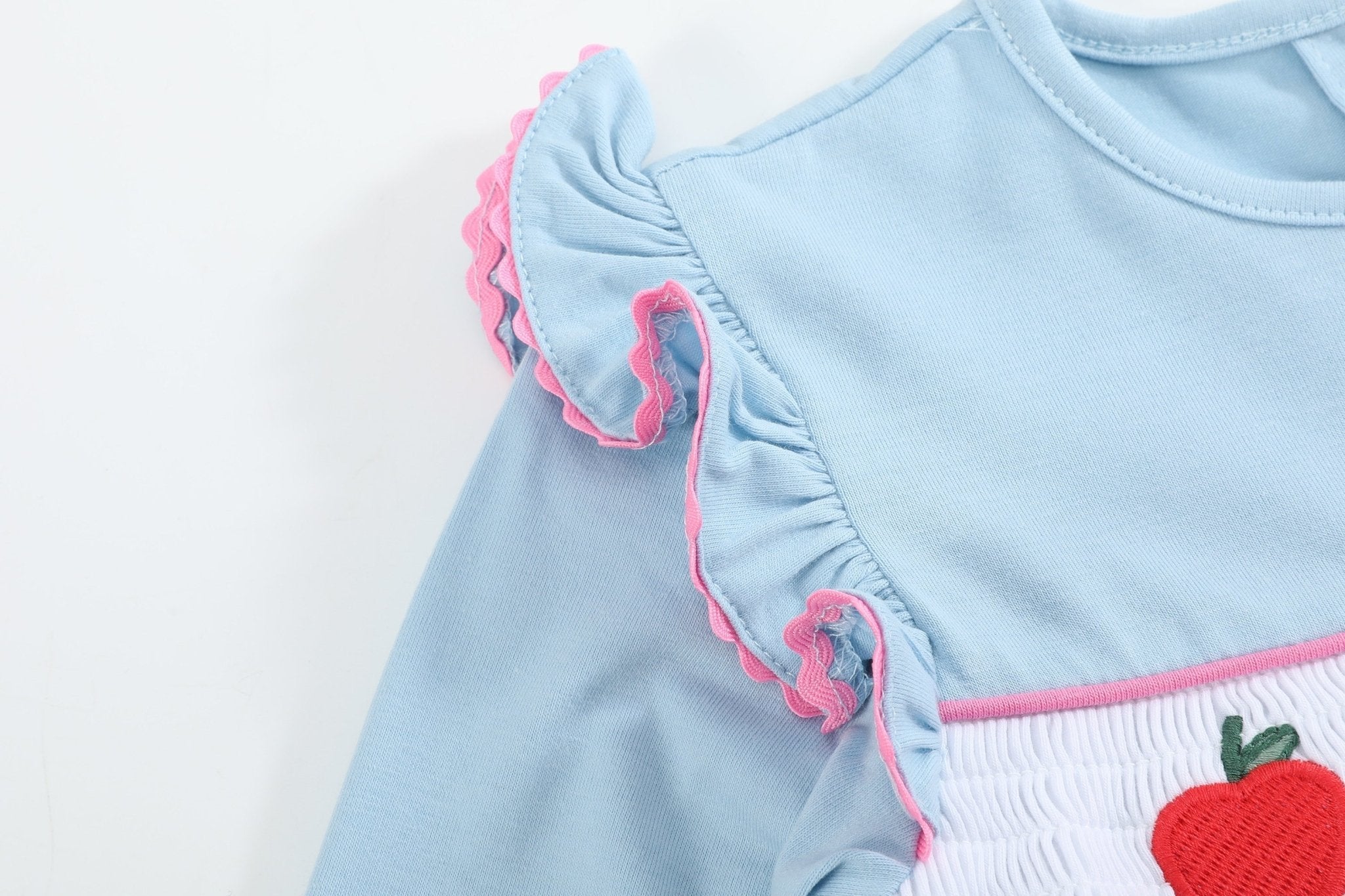 Blue Smocked Knit ABC School Dress