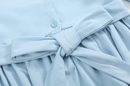 Blue Smocked Knit ABC School Dress