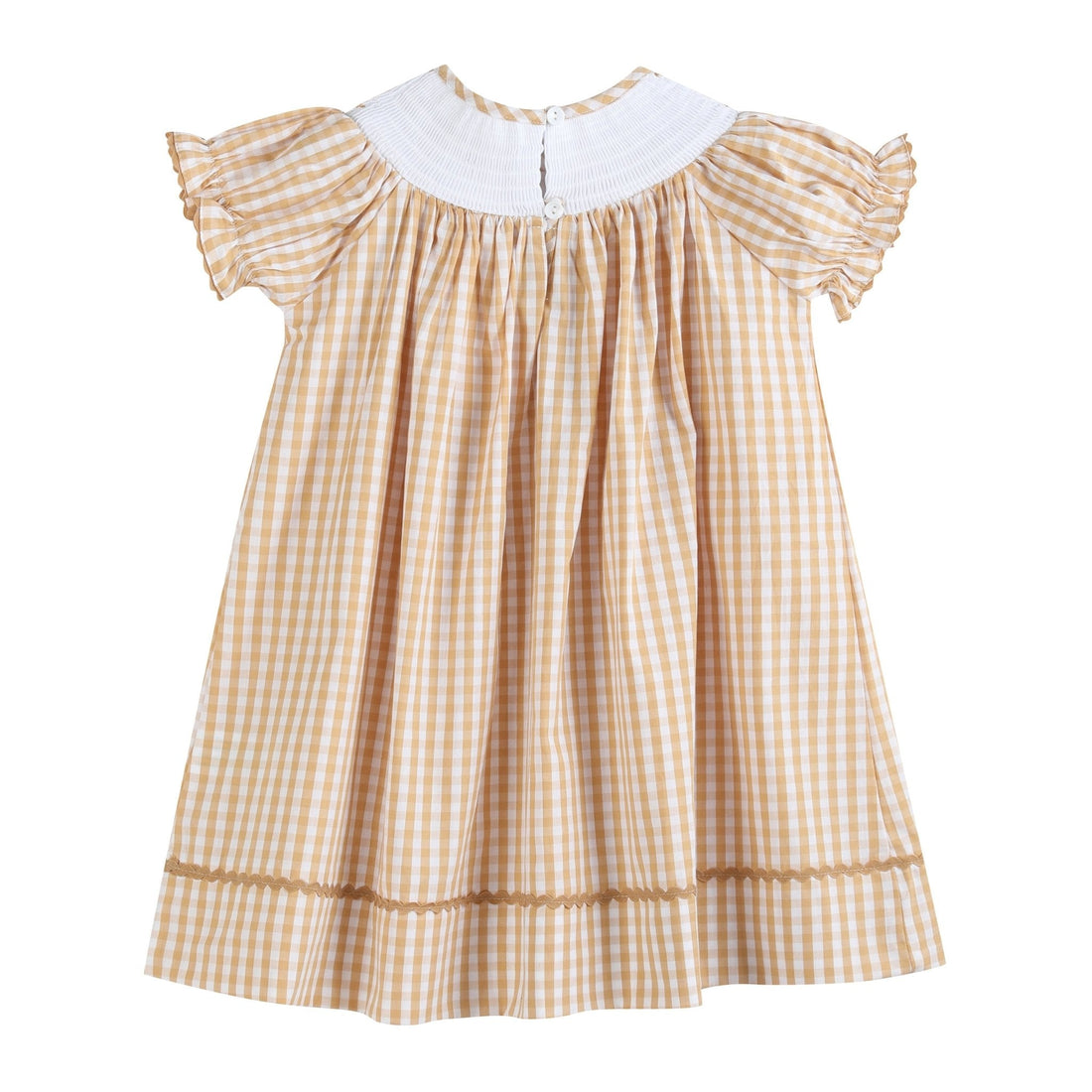 Brown Gingham Football Smocked Bishop Dress