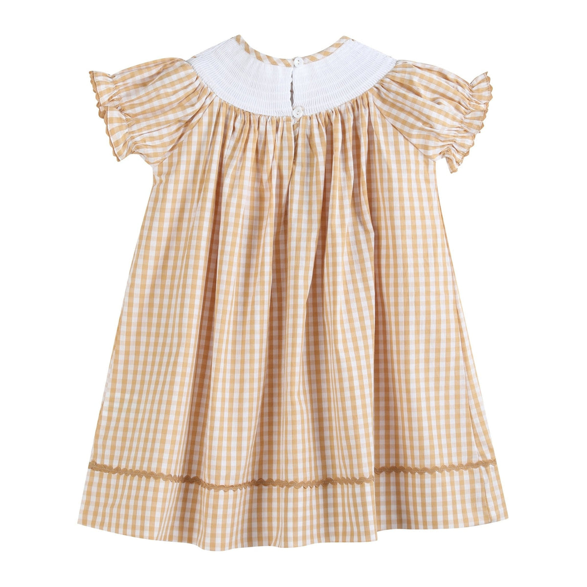 Brown Gingham Football Smocked Bishop Dress