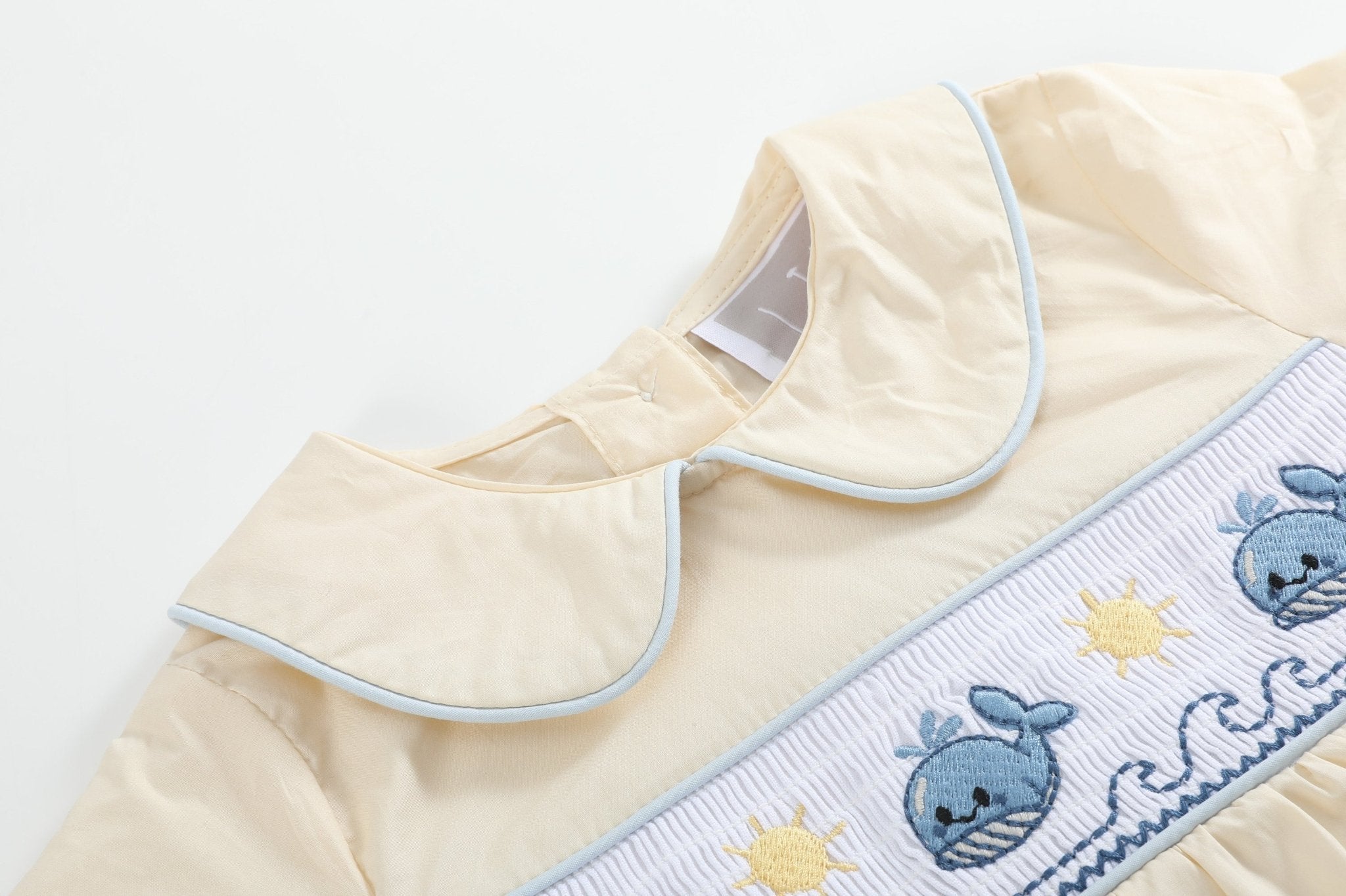 Buttercream Yellow Whale Smocked Collared Romper