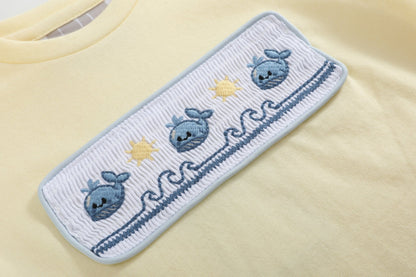 Buttercream Yellow Whale Smocked Shirt and Shorts Set