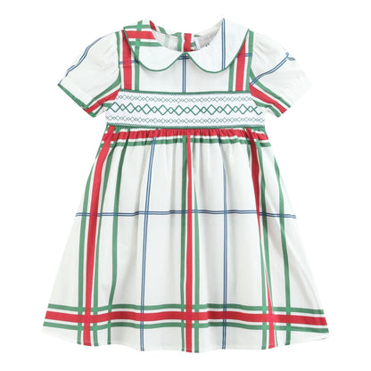 Christmas Plaid Smocked Collar Dress