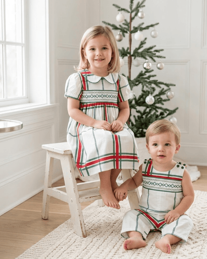 Christmas Plaid Smocked Collar Dress