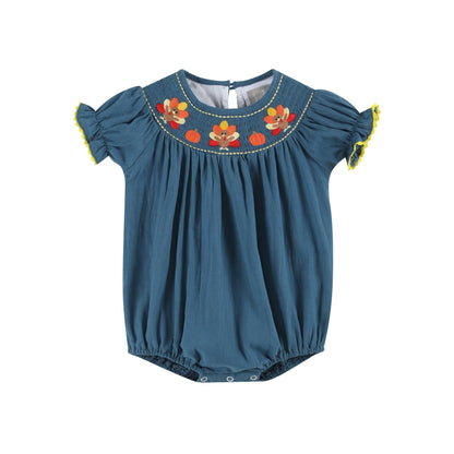 Cobalt Blue Turkey Smocked Bubble Romper