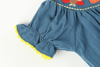 Cobalt Blue Turkey Smocked Bubble Romper