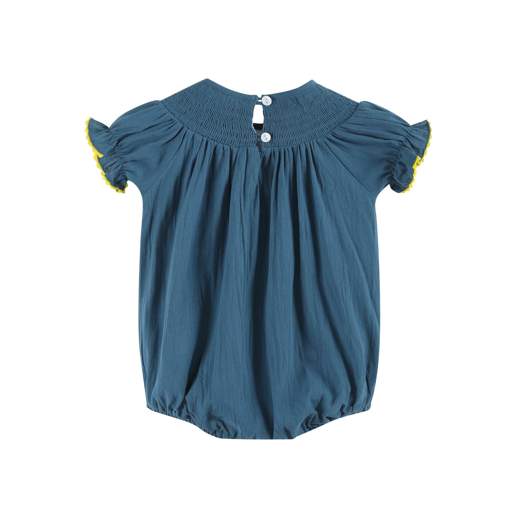 Cobalt Blue Turkey Smocked Bubble Romper