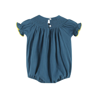 Cobalt Blue Turkey Smocked Bubble Romper