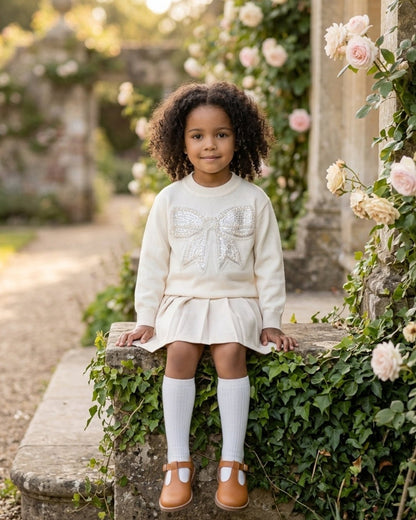 Cream Sparkly Bow Sweater