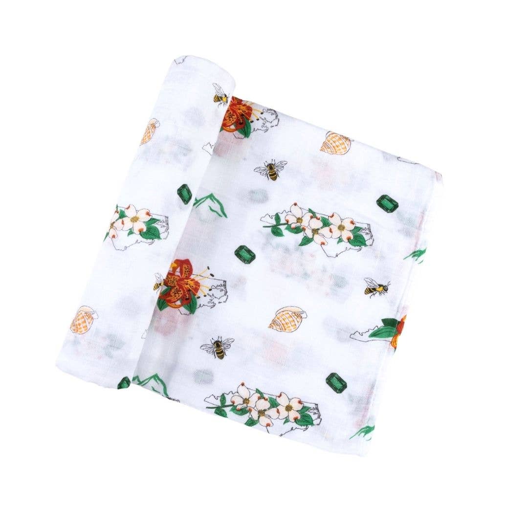 North Carolina Baby (Floral): Muslin Cotton Baby Swaddle