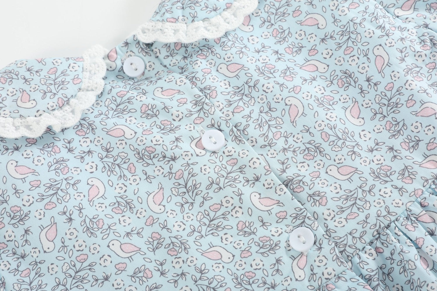 Floral Blue Dove Smocked Collared Dress