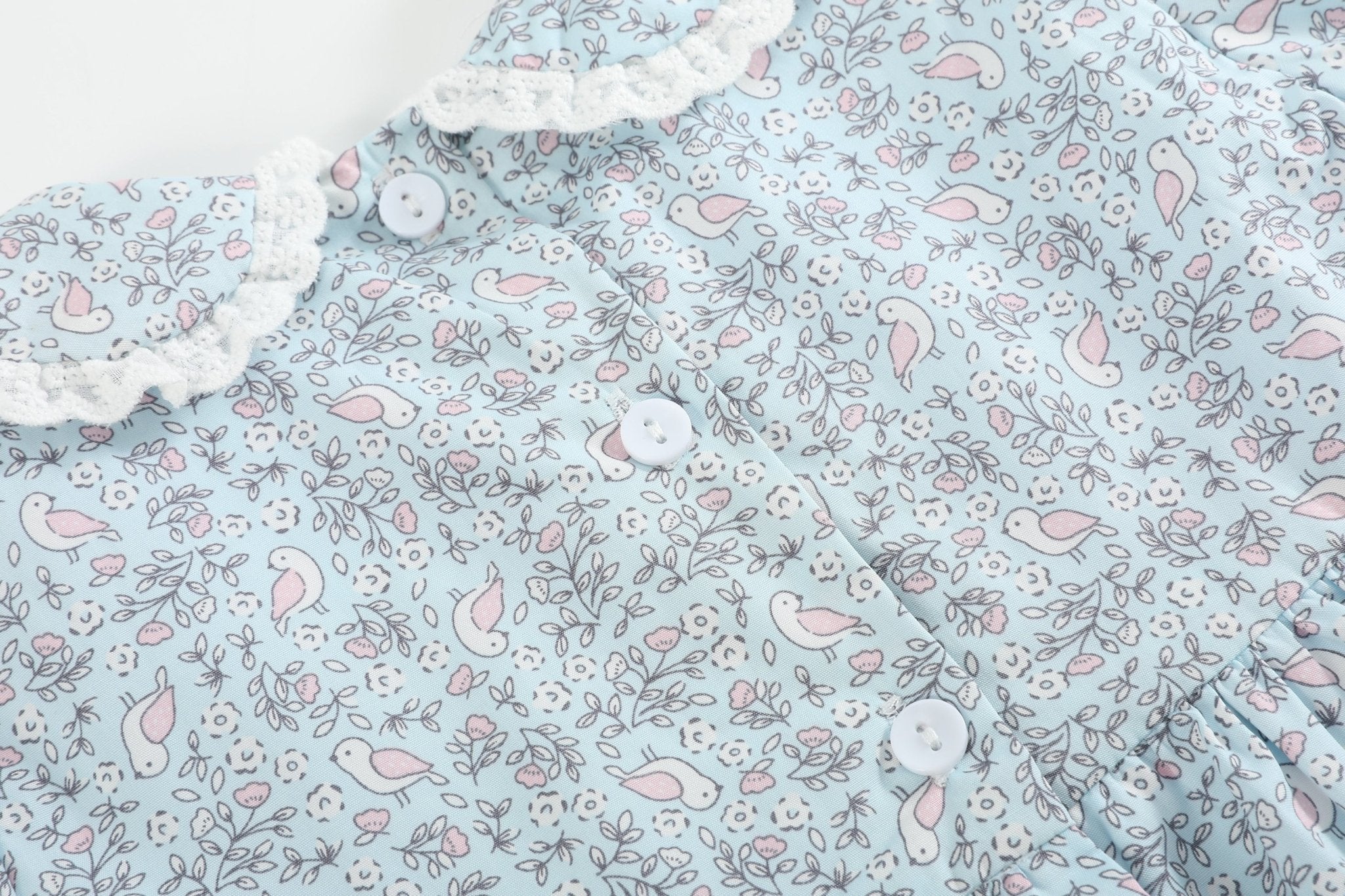 Floral Blue Dove Smocked Collared Dress