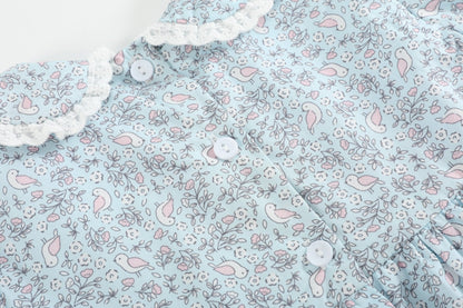 Floral Blue Dove Smocked Collared Dress