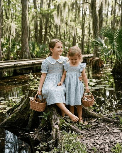 Floral Blue Dove Smocked Collared Dress