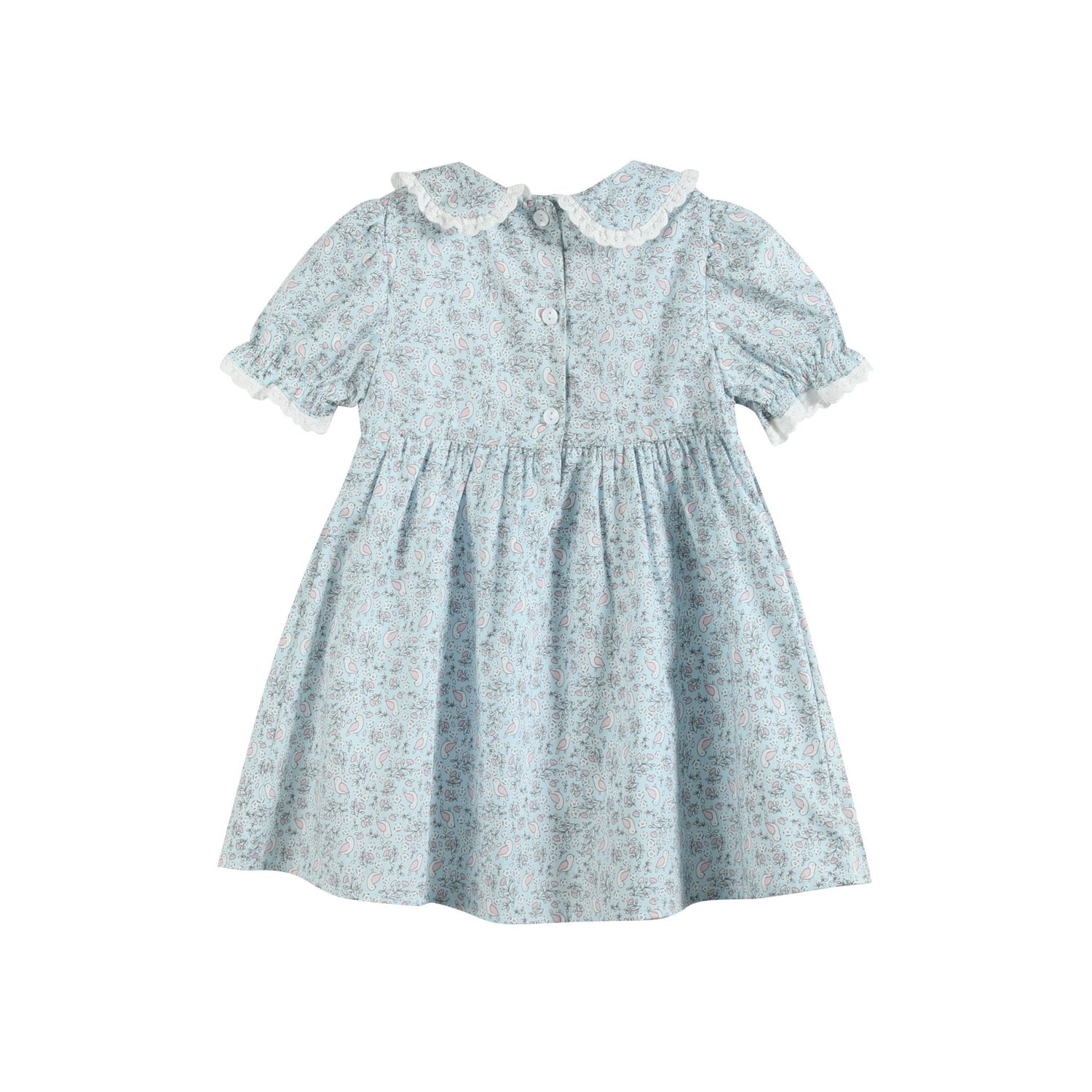 Floral Blue Dove Smocked Collared Dress