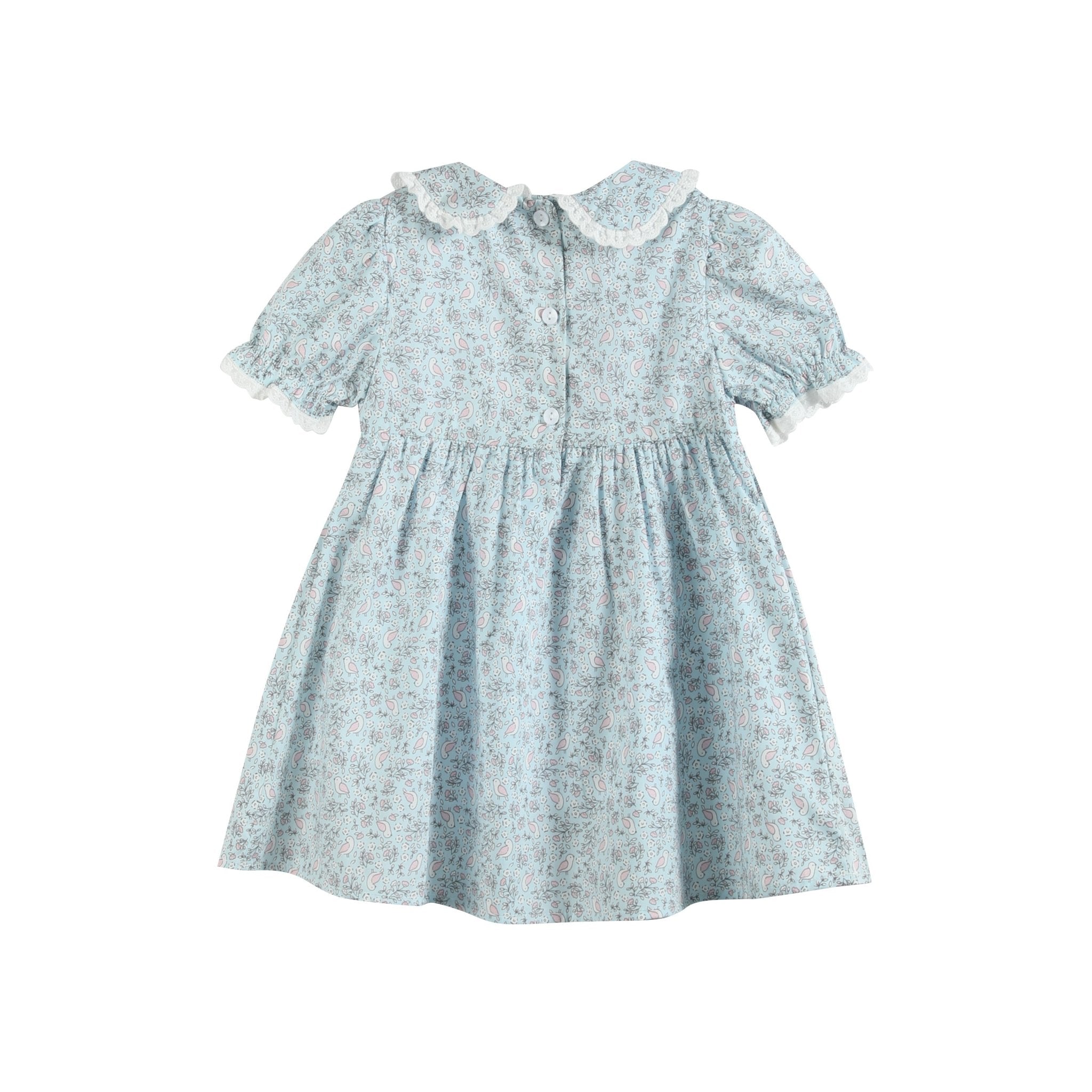 Floral Blue Dove Smocked Collared Dress