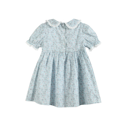 Floral Blue Dove Smocked Collared Dress