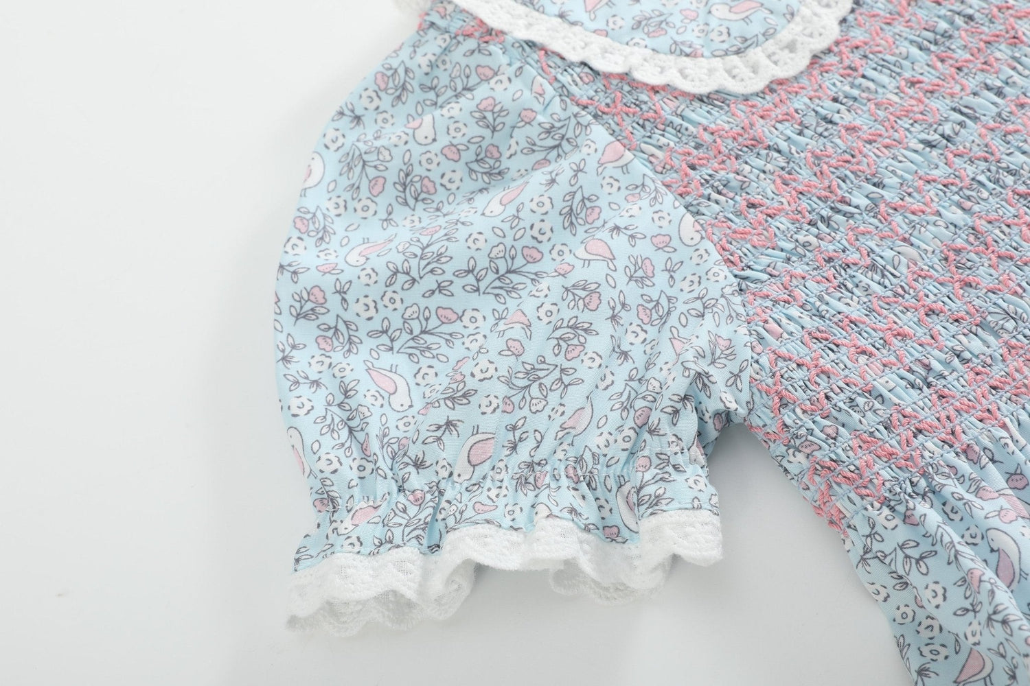 Floral Blue Dove Smocked Collared Dress