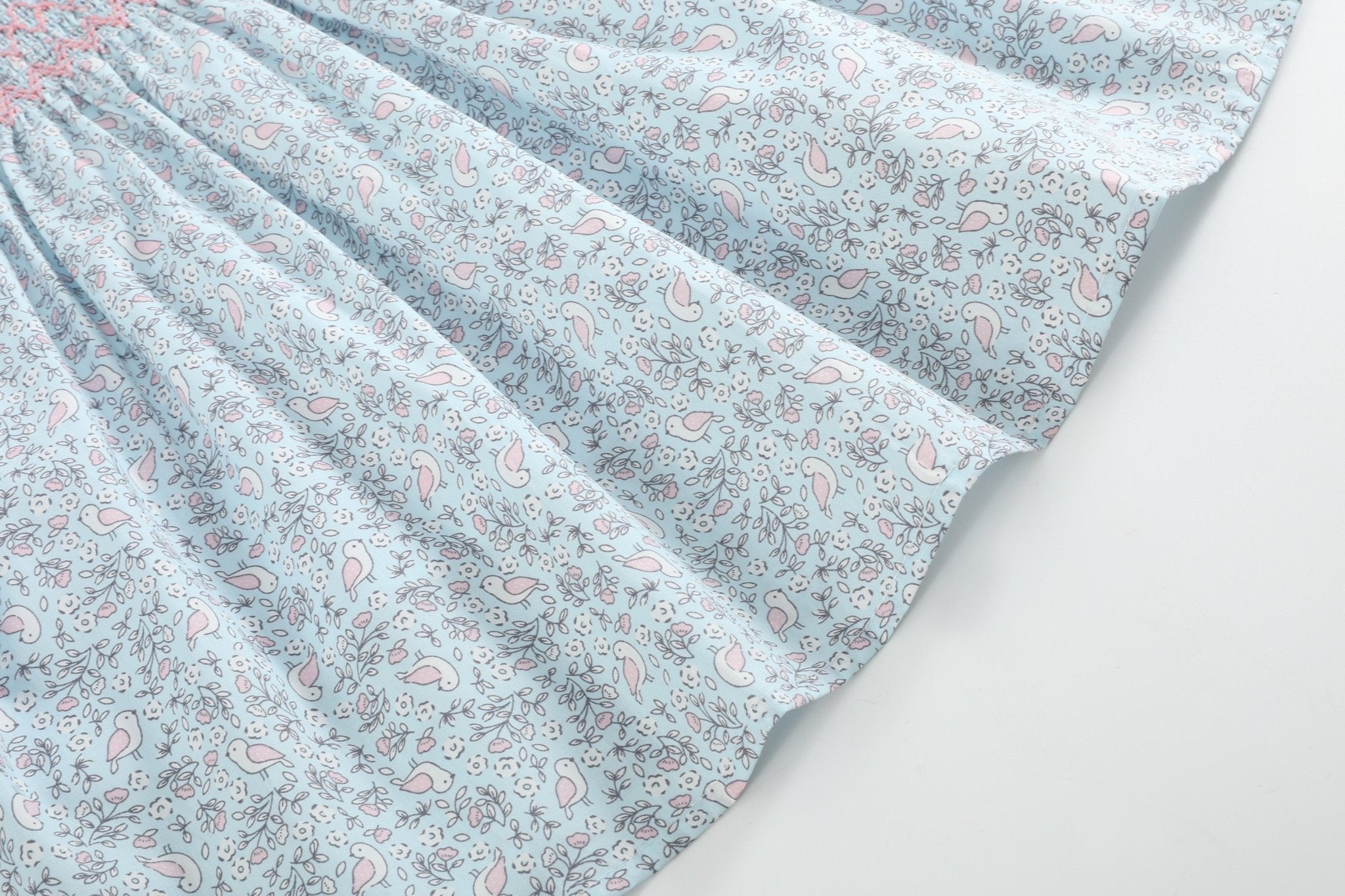 Floral Blue Dove Smocked Collared Dress