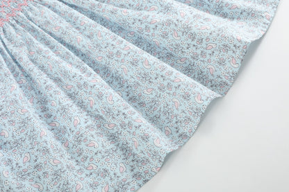 Floral Blue Dove Smocked Collared Dress