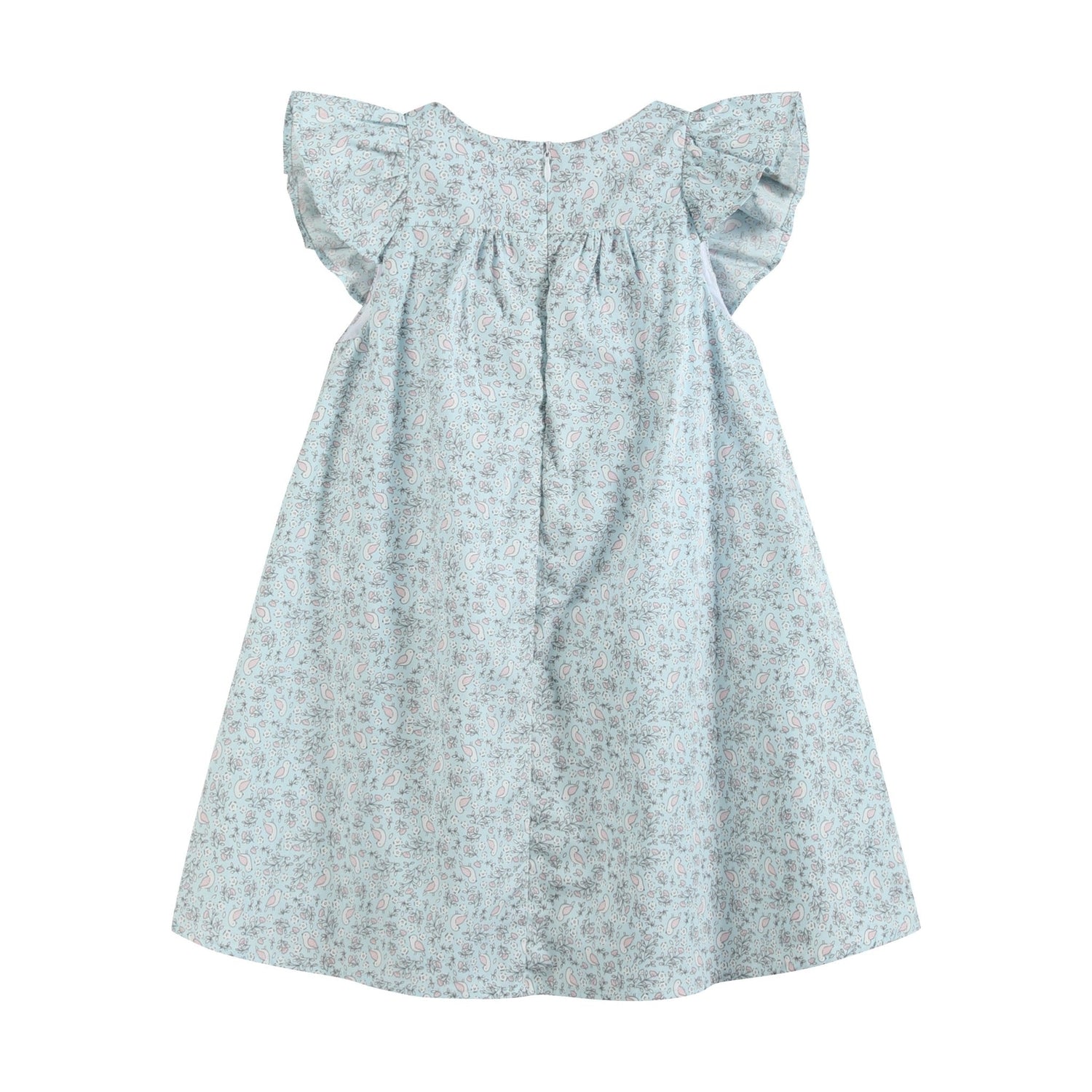 Floral Blue Dove Smocked Flutter Dress