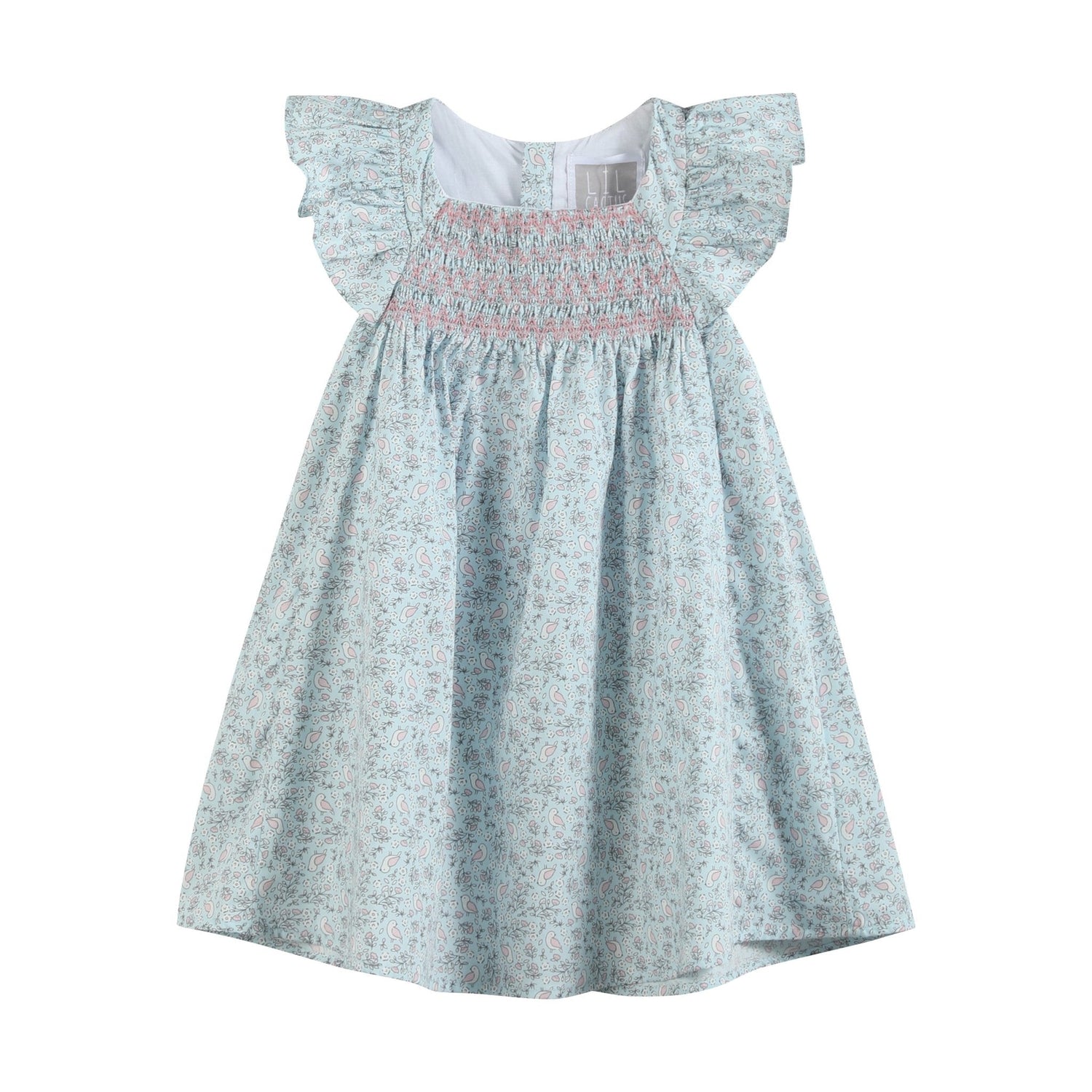 Floral Blue Dove Smocked Flutter Dress
