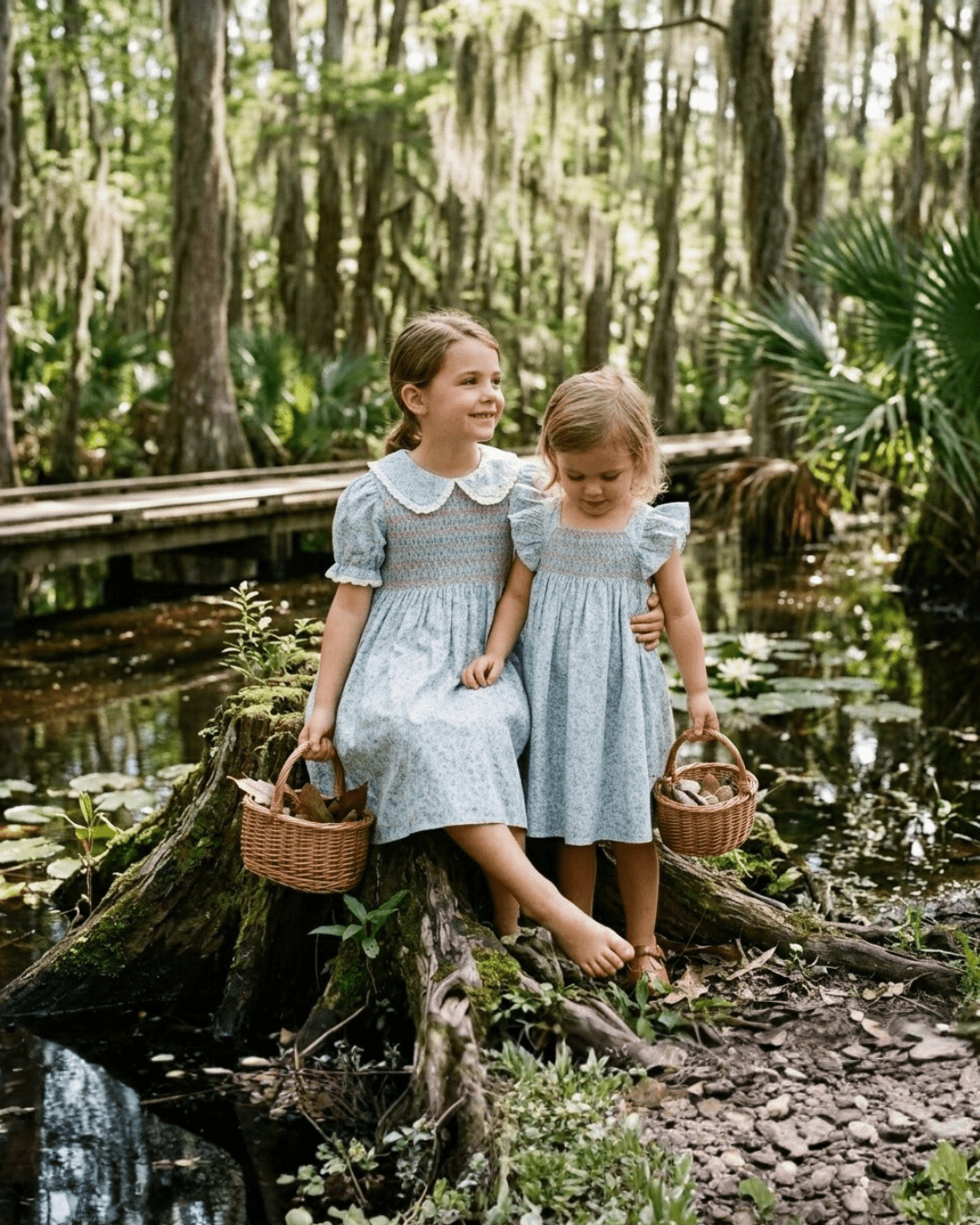 Floral Blue Dove Smocked Flutter Dress