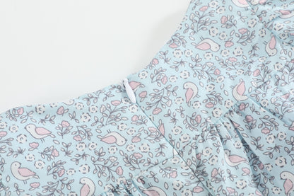Floral Blue Dove Smocked Flutter Dress