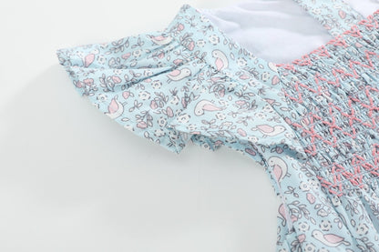 Floral Blue Dove Smocked Flutter Romper