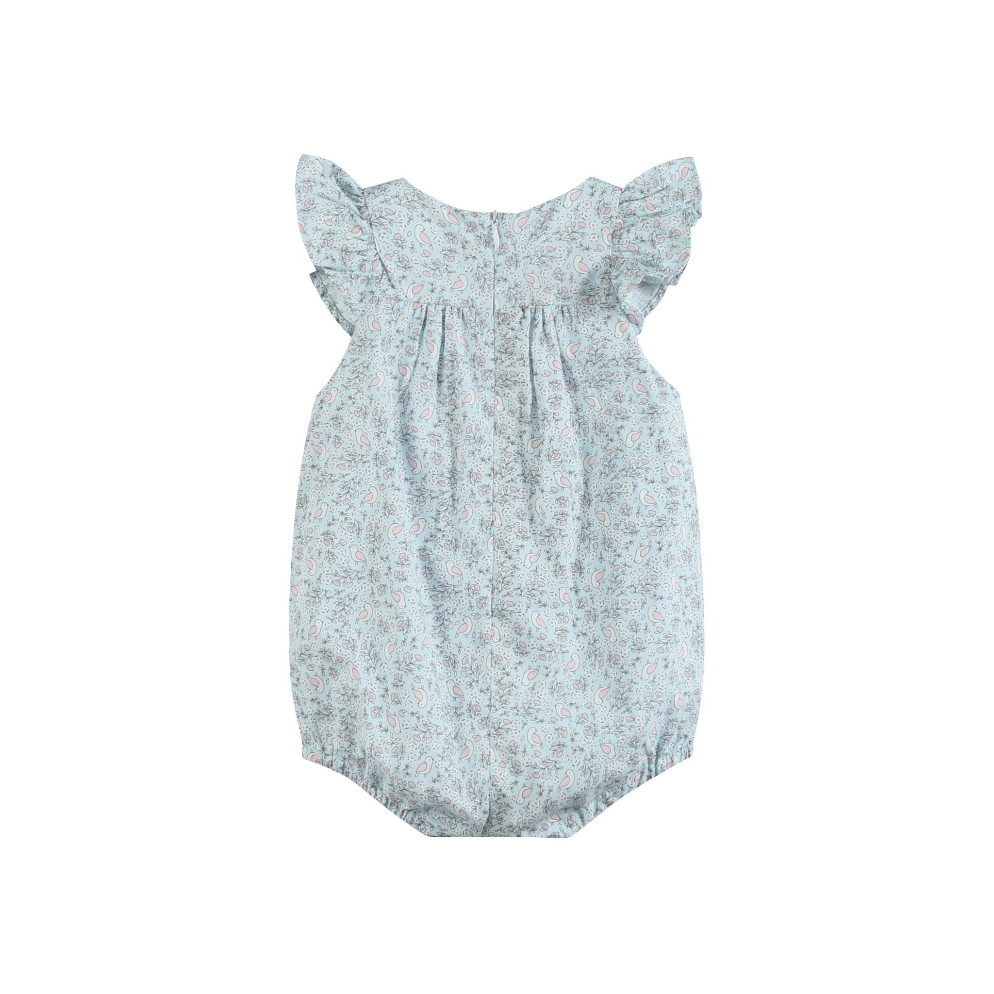 Floral Blue Dove Smocked Flutter Romper