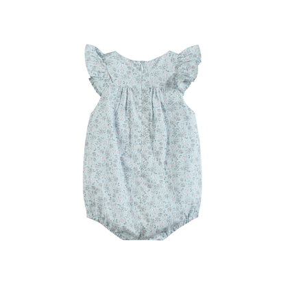 Floral Blue Dove Smocked Flutter Romper