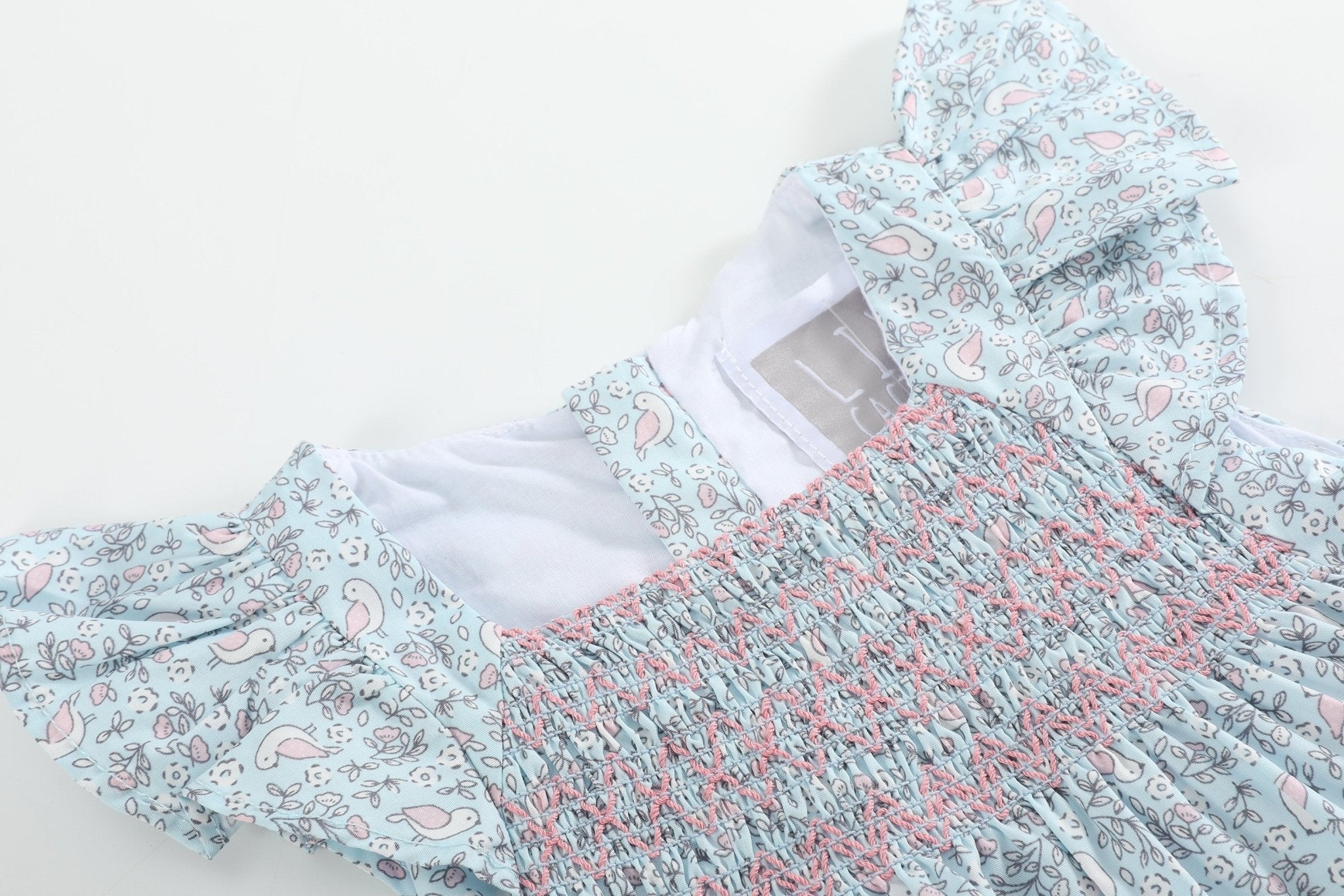 Floral Blue Dove Smocked Flutter Romper