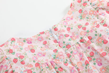 Floral Strawberry Smocked Flutter Dress