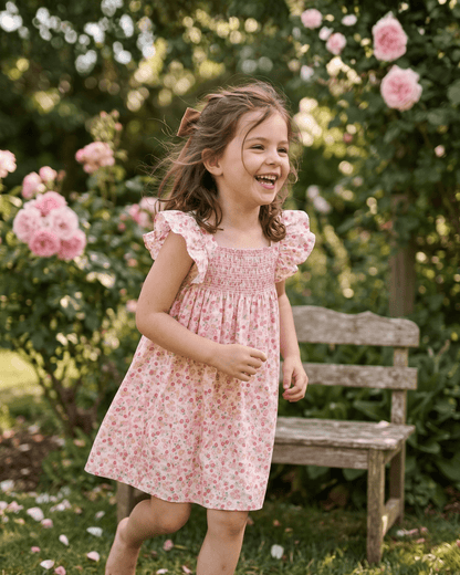 Floral Strawberry Smocked Flutter Dress