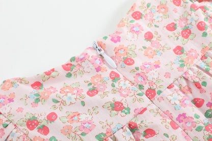 Floral Strawberry Smocked Flutter Romper