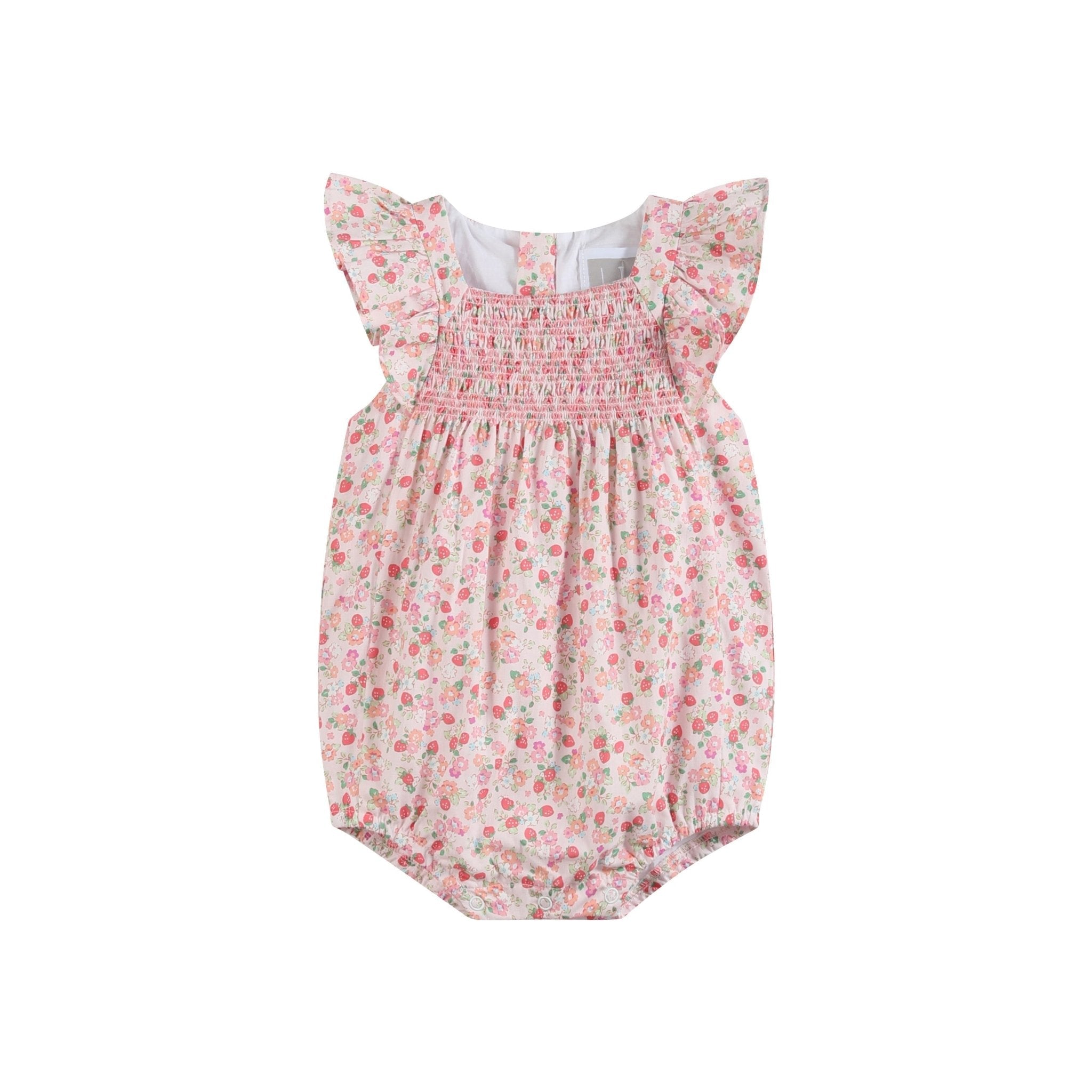 Floral Strawberry Smocked Flutter Romper