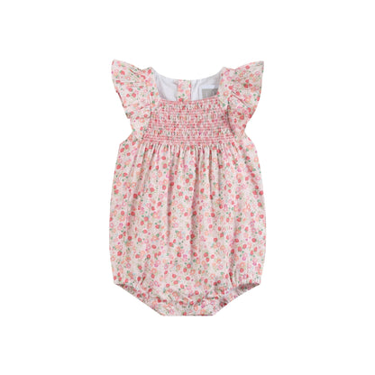 Floral Strawberry Smocked Flutter Romper