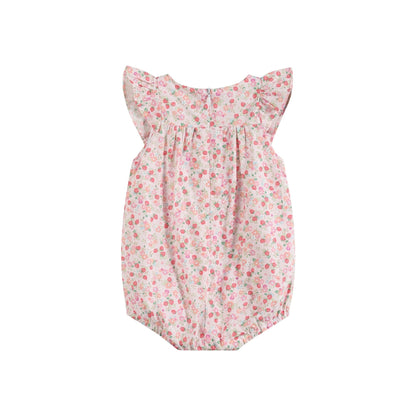 Floral Strawberry Smocked Flutter Romper