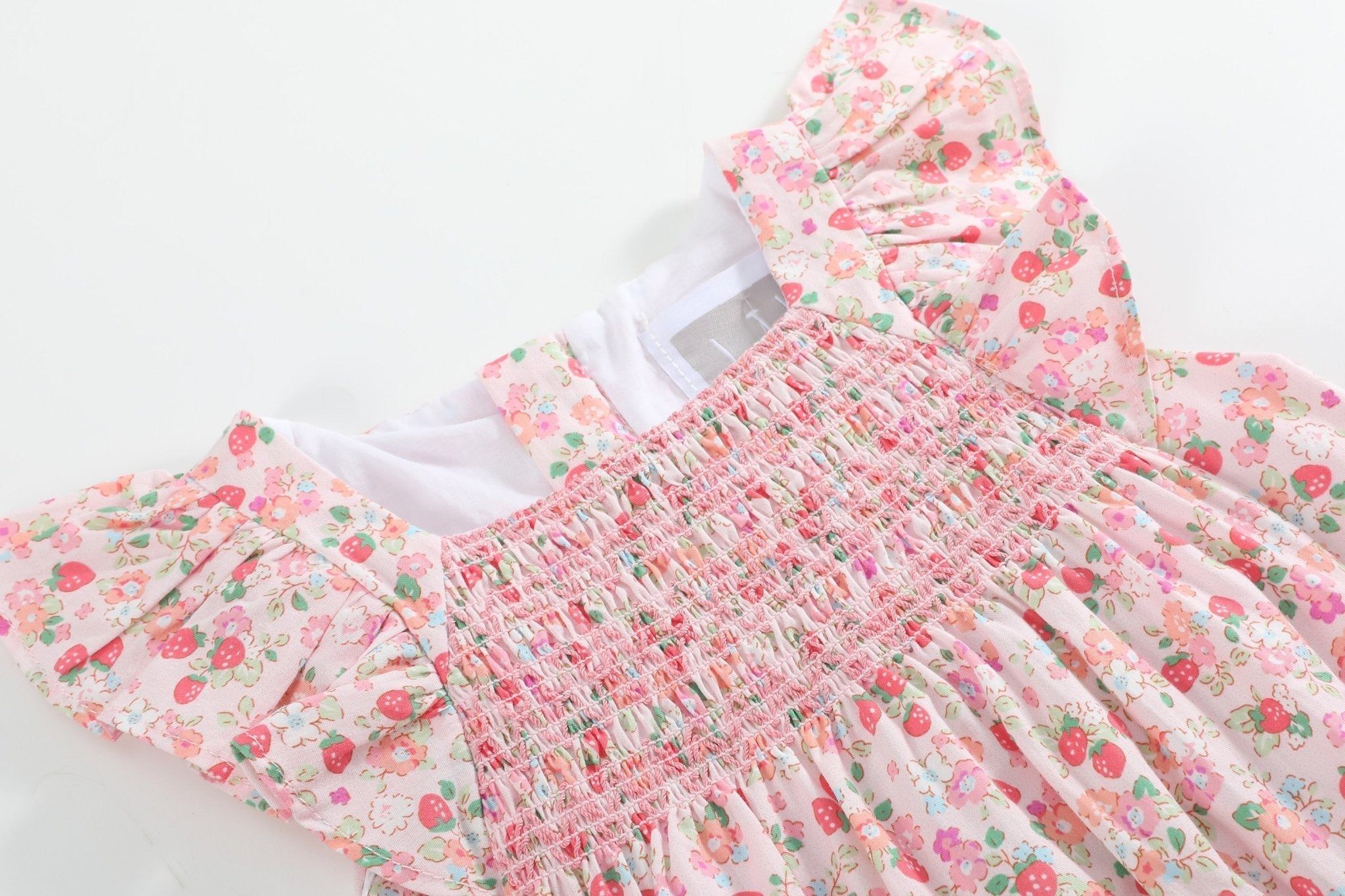 Floral Strawberry Smocked Flutter Romper