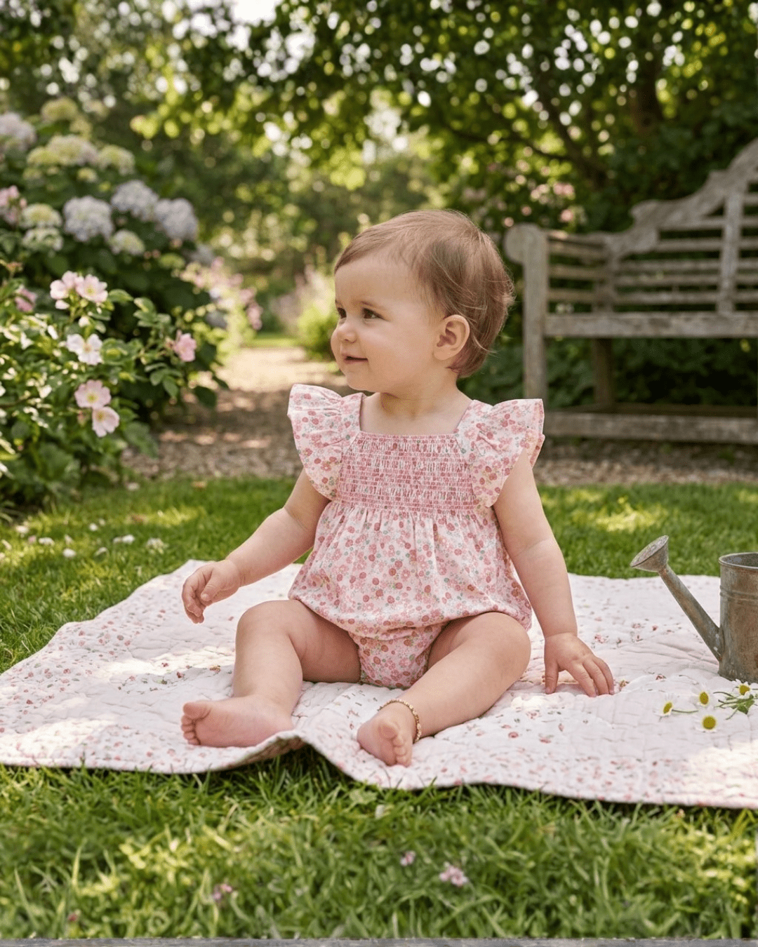Floral Strawberry Smocked Flutter Romper