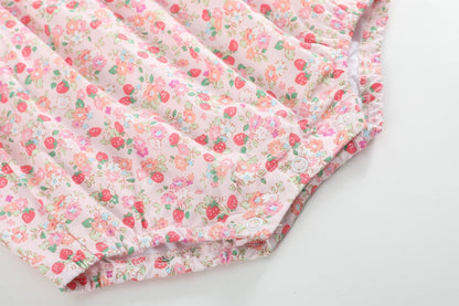 Floral Strawberry Smocked Flutter Romper