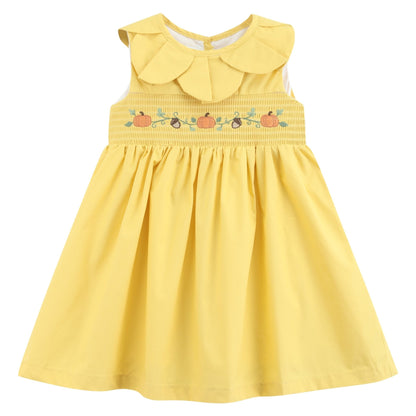 Golden Wheat Pumpkin Smocked Petal Collar Dress