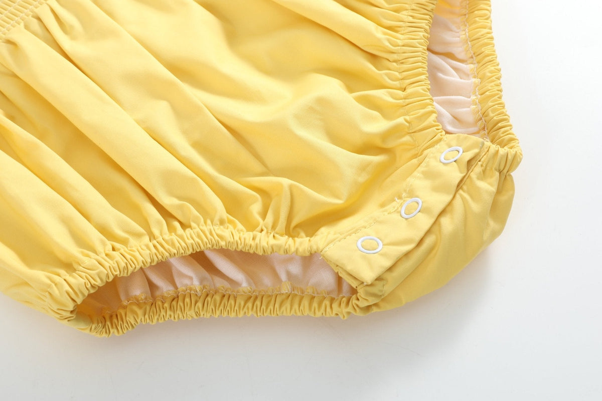 Golden Wheat Pumpkin Smocked Petal Collar Bubble Romper