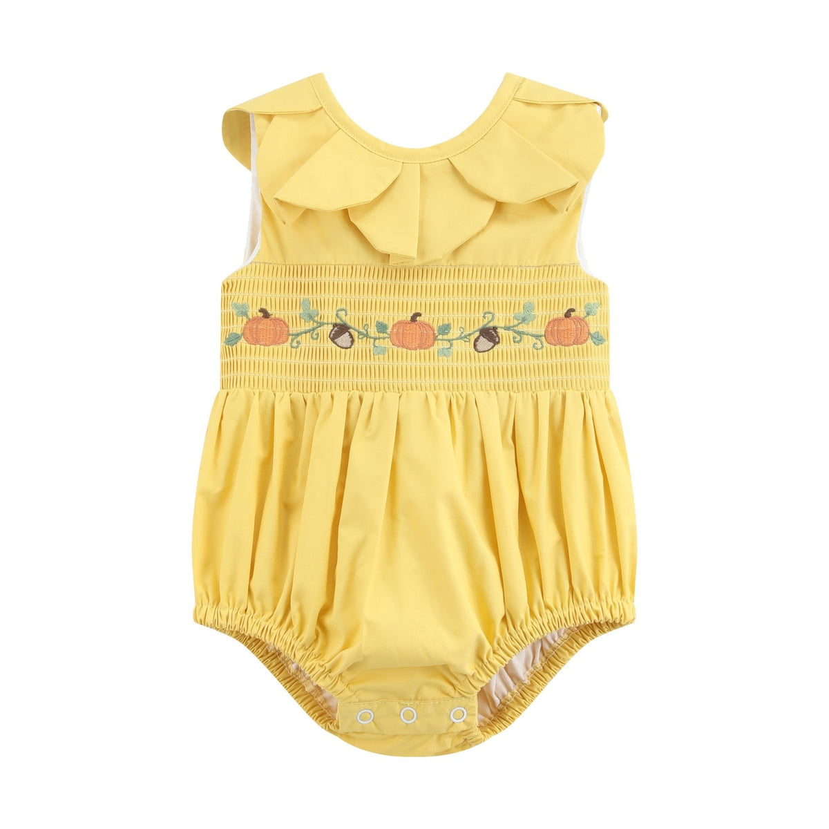 Golden Wheat Pumpkin Smocked Petal Collar Bubble Romper